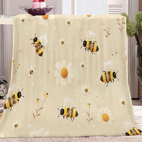 Decke Sofa Kuscheldecke Gelb Weiss, Flauschige extra weich warm Wohndecke Flanell Kuscheldecke Cartoon-Biene Muster 150 x 200 cm verfügbar als Sofadecke oder Bettüberwurf von Generic