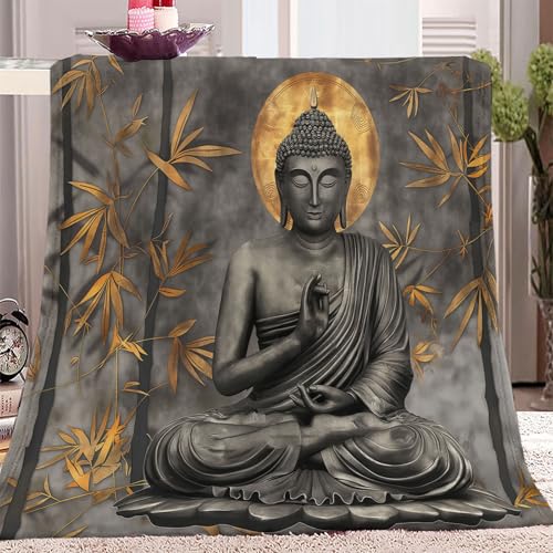 Decke Sofa Kuscheldecke Schwarz Gelb, Flauschige extra weich warm Wohndecke Flanell Kuscheldecke Traditionelle Buddha-Statuen Muster 180 x 220 cm verfügbar als Sofadecke oder Bettüberwurf von Generic
