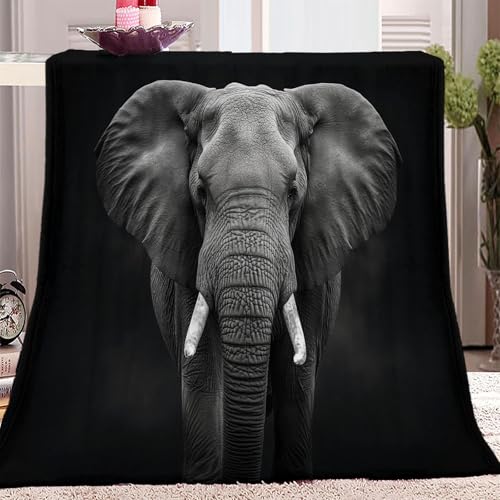 Decke Sofa Kuscheldecke Schwarzgrau, Flauschige extra weich warm Wohndecke Flanell Kuscheldecke Tier Elefant Muster 200 x 220 cm verfügbar als Sofadecke oder Bettüberwurf von Generic