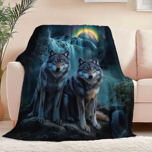 Decke Weich Flanell Plüsch Fleece Wohndecke Fantasietier Wolf Mondlicht Muster Überwurf, Leichte Gemütliche Plüschdecke Dunkelblau für Schlafzimmer Wohnzimmer Sofa Tagesdecke Decke 200 x 220 cm von Generic