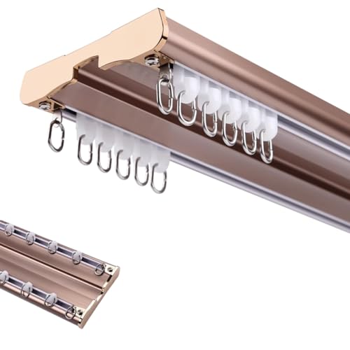 Decken-Vorhangschienensystem Robustes Doppelläufig-Vorhangschienen-Set 150cm 220cm 250cm 300cm Raumteiler Gardinenstange Stumme Vorhangstange Aluminium Für Wohnzimmer(Rose Gold,320cm) von Generic