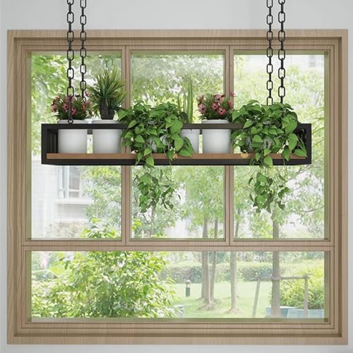 Deckenaufhängung Bar Einheit Pflanzen Blumen Stand Lagerregal Decke Hängeregal Für Bar Keller Restaurants Küchen Garage Halter Holz Und Eisen Schwimmende Regale Mit Geländer, Black, 100x25x15cm von Generic