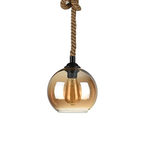 Deckenlampe im Retro-Stil, Dekorativer Lampenschirm aus Hanfseilglas, Hängelampe mit E27-Sockel und Einzelkopf, Pendellampe für Bekleidungsgeschäfte Deckenlampe im Retro-Stil, Dekorativer Lampenschirm aus Hanfseilglas, Hängelampe mit E27-Sockel und Einzelkopf, Pendellampe für Bekleidungsgeschäfte von Generic