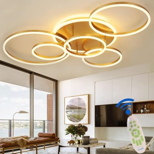 Deckenleuchte Moderne Große Wohnzimmerleuchte Led Dimmbare Deckenleuchte Mit Fernbedienung Lichtfarbe Einstellbare Metallrahmen Schlafzimmer Clubhaus Esszimmerbeleuchtung, Gold Deckenleuchte Moderne Große Wohnzimmerleuchte Led Dimmbare Deckenleuchte Mit Fernbedienung Lichtfarbe Einstellbare Metallrahmen Schlafzimmer Clubhaus Esszimmerbeleuchtung, Gold von Generic
