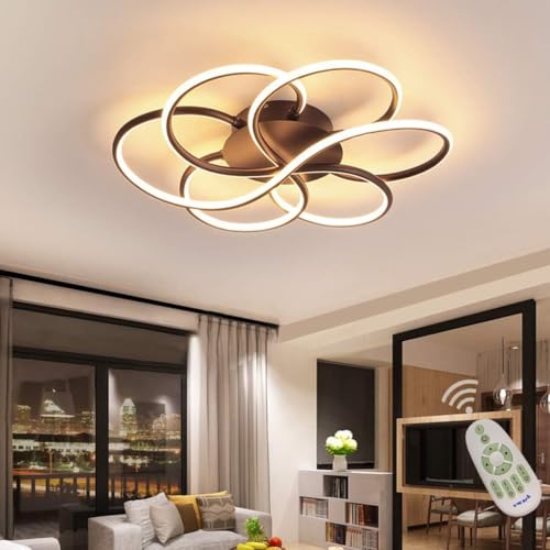 Deckenleuchten Einbauleuchte Wohn Esszimmer Schlafzimmer Leuchte Dimmbar Mit Fernbedienung, Led Moderne Blume Design Lampe Acrylschirm Deco Kronleuchter Für Lounge Flurbeleuchtung, Brown, D60cm von Generic