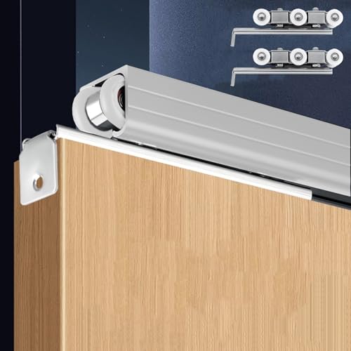 Deckenmontiertes Schiebetürschienen-Set, Schiebetür-Rollenset, Einzelschienen-Hardware Für Scheunentore Für Schränke/Garderoben/Sier/2.5M(8.2Ft) von Generic