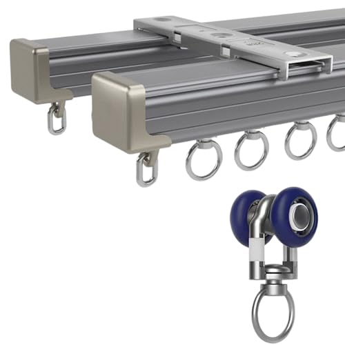 Deckenschiene Für Vorhänge Gardinenschiene, Aluminium-Vorhangschiene, Doppelte Deckenvorhangschiene Für Wohnzimmer, Schlafzimmer, Duschtrennwand(Grey,230CM (7.5FT)) von Generic