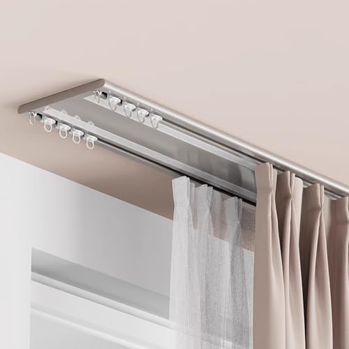 Deckenvorhangschiene 2 Läufig Schwarz Vorhangschiene Deckenmontage Gardinen Schienensystem Doppelte Vorhangschiene Aus Aluminium Leise Doppelreihige Gardinenschiene Müheloses Gleiten(Gold,5.4m/17.7ft) von Generic