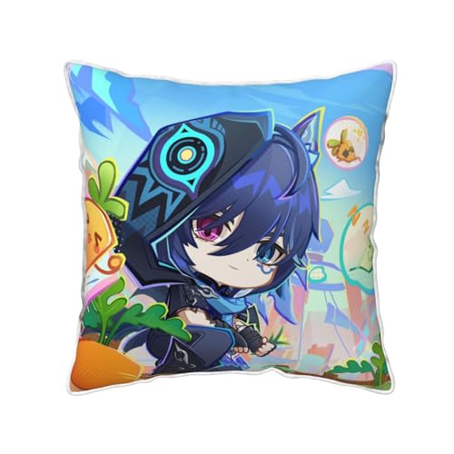 Decorative Velvet Throw Pillow Cover Cute Genshin Impression 40丨45丨50 cm Square Impact Cushion Pillow Cover,No Pillow Inside von Generic