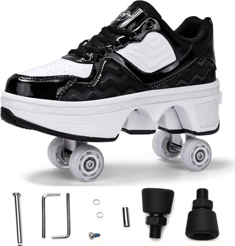 Deformation Roller Schuhe Unisex Skating Schuhe Pop Out Wheel Rollschuh Automatische Wanderschuhe Unsichtbare Flaschenzugschuhe, Black, 38 von Generic