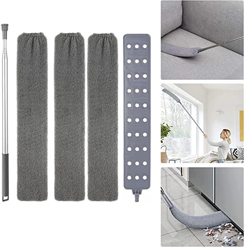 Dehnbarer Staubwedel Duster mit Edelstahl Teleskop Stange,Einziehbarer Spaltstaubfilter Abwaschbare Mikrofaser Reinigungsbürste für Reinigung Sofa Bett Möbel Boden von Generic