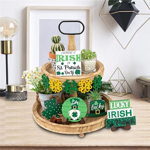 Deko für abgestufte Tabletts zum St Patricks Day grüner Hut Glückskleeblatt Banner Gnom Irland Holzschild Ornamente Tischdekoration Marsch St. Patrick's Day Gastgeschenke Deko von Generic