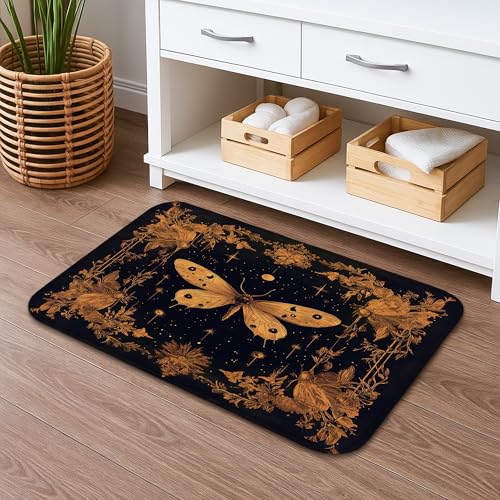 Dekorativer Badteppich mit goldenem Schmetterling, Vintage-Blumendruck, weich, saugfähig, rutschfest, für alle Jahreszeiten, Memory-Schaum, waschbare Matten für Badezimmer, WC, 40,6 x 61 cm Dekorativer Badteppich mit goldenem Schmetterling, Vintage-Blumendruck, weich, saugfähig, rutschfest, für alle Jahreszeiten, Memory-Schaum, waschbare Matten für Badezimmer, WC, 40,6 x 61 cm von Generic