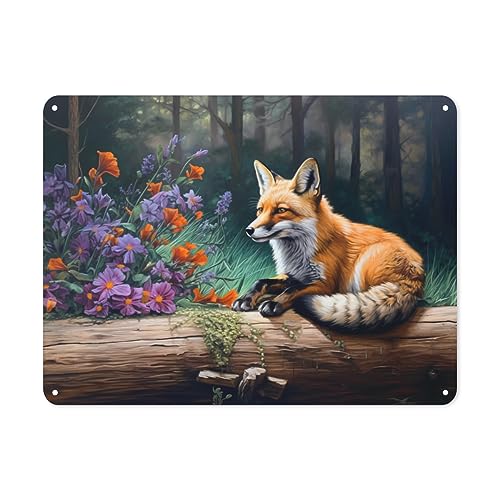 Dekoschild Liegender Fuchs Und Blumentier Metall Wandschild Lustige Blechschild Retro Metallschild Für Café Deko 20X30Cm von Generic