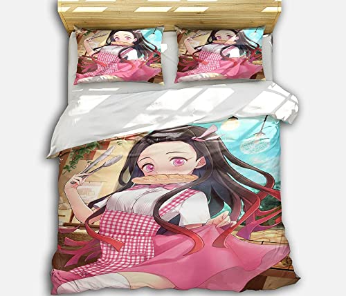 Demon Anime Ne-zuko Bettbezug-Set, 3-teiliges Anime-Bettwäsche-Set (1 Bettbezug + 2 Kissenbezüge) (8, Einzelbett 135 x 200 cm + 80 x 80 cm x 2) von Generic