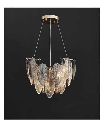 Designer Kronleuchter Art Deco Weiß Grau Feder Gold Dimmbar LED Pendelleuchte Flurlampe von Generic