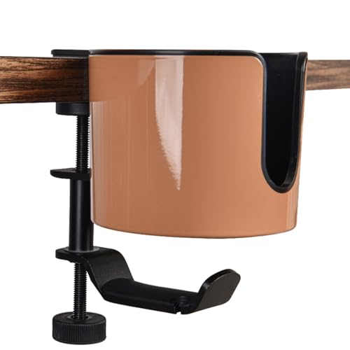 Desktop Cup Holder - Drinkhalter - 2-in-1 Anti-Spill Cup Clamp with Rotatable Headphone Hanger - Clamp-On Desk Organizer for Drinks Mugs Bottles Headsets Ideal for Office Desk Home von Generic