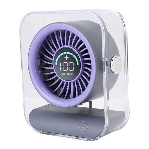 Desktop -Lüfter Leistungsstarker USB -USB wiederaufladbarer Tischlüfter für Home Office, Transparenter Desk Lüfter [3000 mAh Akku] (PURPLE) von Generic