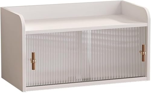 Desktop-Regal-aufbewahrungsschrank, Kosmetik-aufbewahrungsbox Mit Transparenter Acryl-schranktür, Schreibtisch Kleiner Büroschrank, 48x24x26cm White Stripe von Generic