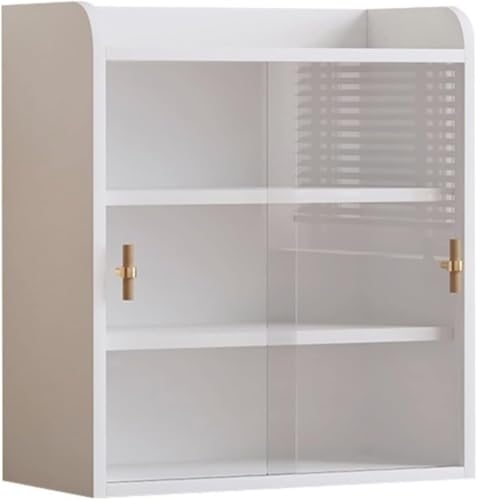 Desktop-Regal-aufbewahrungsschrank, Kosmetik-aufbewahrungsbox Mit Transparenter Acryl-schranktür, Schreibtisch Kleiner Büroschrank, 48x24x53.7cm White Stripe von Generic
