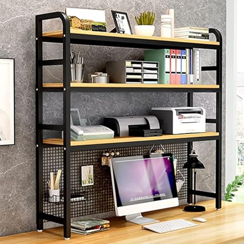 Desktop Storage Organizer Display Regal Bücherregal - Büro Storage Rack, 3 Tier Desktop Bücherregal Für Computertisch, Verstellbares Holz Metall Arbeitsplatte Hutc, Black, 120x24x115cm von Generic
