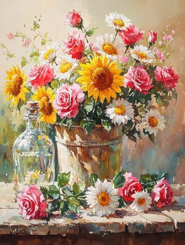 Diamond Painting Erwachsene Mädchen Kinder Anfänger, 5D DIY Blumen Vase Diamant Painting Bilder, Runder Vollbohrer Diamanten Malerei Stickerei Kreuzstich Mosaik Geschenke Home Wand Dekor 20x30cm A-187 von Generic