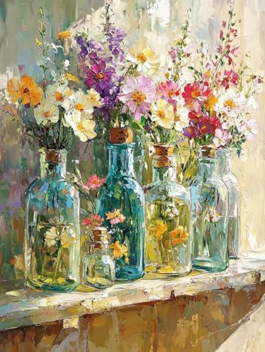 Diamond Painting Erwachsene Mädchen Kinder Anfänger, 5D DIY Blumen Vase Diamant Painting Bilder, Runder Vollbohrer Diamanten Malerei Stickerei Kreuzstich Mosaik Geschenke Home Wand Dekor 60x80cm A-189 von Generic