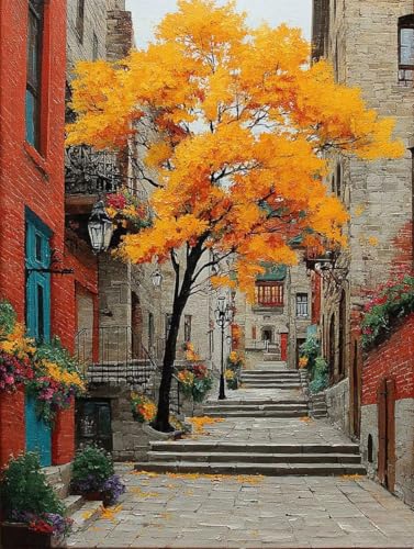 Diamond Painting Stadt, Herbst Diamond Painting Erwachsene Anfänger 5D DIY Full Runden Drill Diamant Strass Kristall Kreuzstich Stickerei Paint für Deko Schlaffür, Geschenke (20x30cm) -wyl2506A6 von Generic