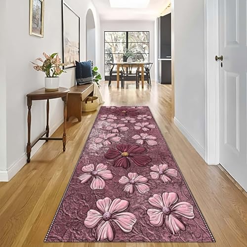 Dicke Flurläufer Lila Einfach zu reinigen Flurteppich 60cm 80cm 90cm 100cm 120cm Bereichsteppiche für Balkon Garderobe Esszimmer Teppich 90x500cm von Generic
