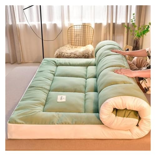 Dicke Tatami-Matte Faltbare Japanische Futon-Matratze Tragbare Schlafunterlage Für Studentenwohnheime Weiche Atmungsaktive Bodenmatratze In Voller Größe Für Doppelbett Einzelbett(Green,Queen(150x200cm von Generic