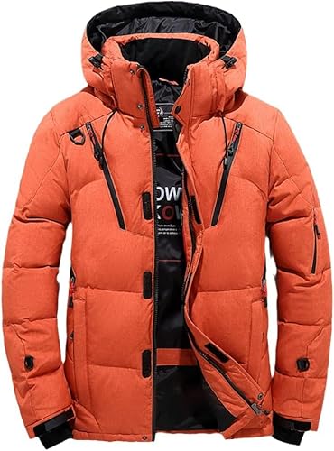 Dicke Warme Winterjacke Männer Mit Kapuze Verdickung Ente Daunen Parka Mantel Casual Slim Down Herren Mantel Mit Vielen Taschen, Orange, XXL Dicke Warme Winterjacke Männer Mit Kapuze Verdickung Ente Daunen Parka Mantel Casual Slim Down Herren Mantel Mit Vielen Taschen, Orange, XXL von Generic