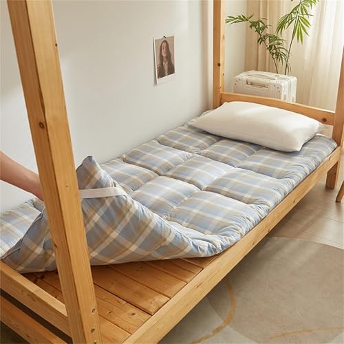 Dicke japanische Futon-Matratze, weiches, faltbares Bodenbett für Wohnzimmer und Reisen, vielseitig im Innen- und Außenbereich einsetzbar(Blue Checker,200x220cm) von Generic