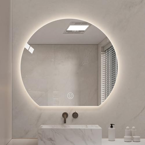 Dimmbar Badspiegel mit Beleuchtung Asymmetrischer LED Spiegel mit Smart Touch-Taste Wohnzimmer Wandspiegel DREI Lichtfarbe modern Kosmetikspiegel Groß Duschspiegel(80cm x 69cm) von Generic