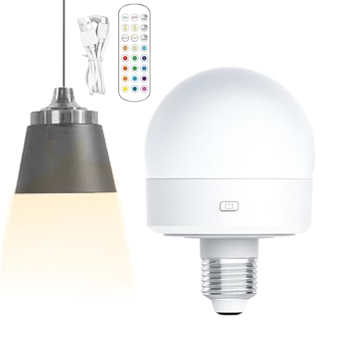 Dimmbare wiederaufladbare E26-Glühbirnen mit 1800-mAh-Akku | Glühbirne mit Fernbedienung, 4 Timer und 3 Farbtemperaturen | Notlichtbirnen für Lampen, Glühbirnen mit integriertem Akku von Generic
