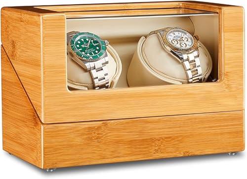 Display-Box Doppeluhr Breitere Bambus Holz Automatikuhr Vitrine Mit Leisen Mabuchi Motor Flexible Uhrenkissen Passend Für Damen- Und Herrenuhren, 2+0 von Generic