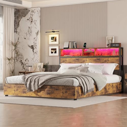 Doppelbett 180×200cm Flachbett, Hydraulischer Hebemechanismus, Bett mit farbwechselnde LED Umgebungsbeleuchtung, 24-Tasten-Fernbedienung, großer Stauraum im Bettkasten,braun,ohne Matratze Doppelbett 180×200cm Flachbett, Hydraulischer Hebemechanismus, Bett mit farbwechselnde LED Umgebungsbeleuchtung, 24-Tasten-Fernbedienung, großer Stauraum im Bettkasten,braun,ohne Matratze von Generic