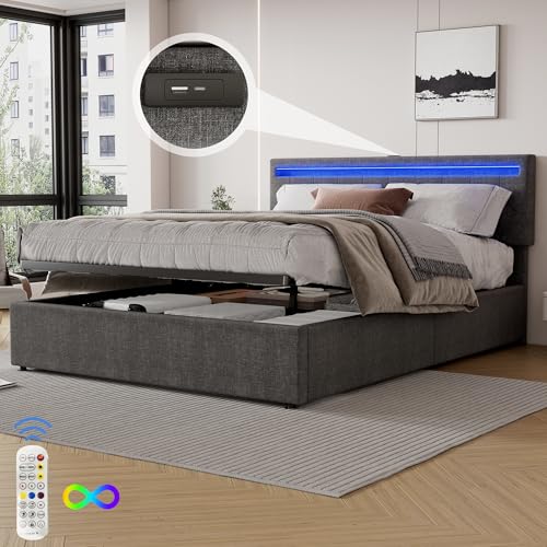 Doppelbett Polsterbett 160×200,Hydraulisches Bett mit Stauraum, Umgebungslicht 24 Tasten Fernbedienung, Bett kann angehoben und abgesenkt Werden, USB und Typ-C-Steckdose,Grau Doppelbett Polsterbett 160×200,Hydraulisches Bett mit Stauraum, Umgebungslicht 24 Tasten Fernbedienung, Bett kann angehoben und abgesenkt Werden, USB und Typ-C-Steckdose,Grau von Generic