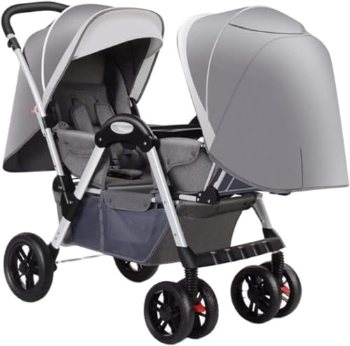 Doppelkinderwagen Für Zwillinge, Faltbarer Doppel-Tandem-Kinderwagen Mit Verstellbarer Rückenlehne, Leichter Zwillingskinderwagen Mit Aluminiumrahmen Und Aufbewahrungskorb, Grey Doppelkinderwagen Für Zwillinge, Faltbarer Doppel-Tandem-Kinderwagen Mit Verstellbarer Rückenlehne, Leichter Zwillingskinderwagen Mit Aluminiumrahmen Und Aufbewahrungskorb, Grey von Generic