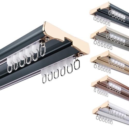 Doppelläufiges Vorhangschienen Aluminium Deckenschiene Schiebe GeräUschlose Vorhangstange Einfach Zu Installierende Schwer Vorhangschiene Set Für Wohnzimmer Falldecke(Blau,250cm) von Generic