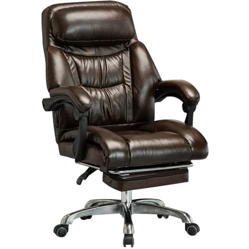 Doppellagiger Schreibtischstuhl Aus Dickem Rindsleder, Computerstuhl Mit Liegefunktion, Tragkraft: 200 Kg(Brown Chair) von Generic