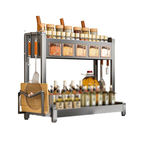 Doppelschichtiges Gewürzregal, verbreitertes Arbeitsplattenregal mit stärkerer Tragfähigkeit, mit hohler Aufbewahrungsbox for Geschirr, geeignet for die Küche(55cm) von Generic
