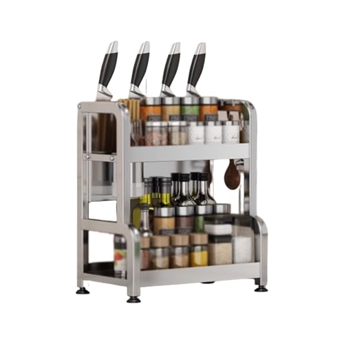Doppelschichtiges Gewürzregal for die Arbeitsplatte, mit Messerhalter-Schallwand, vertikales Küchenregal aus Edelstahl, for Schränke und Arbeitsplatten(30cm) von Generic