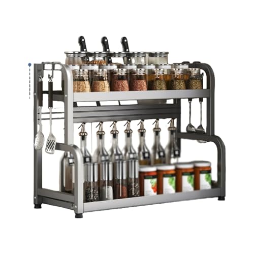 Doppelschichtiges Küchenregal, Gewürzregal Mit Einzelleiter Aus Edelstahl Mit Messerhalter Und 4 Haken, Geeignet for Die Organisation Auf Der Arbeitsplatte(30cm) von Generic