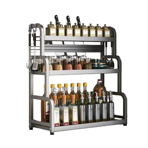 Doppelschichtiges Küchenregal mit Messerhalter und 4 Haken, Gewürzregal aus Edelstahlleiter, geeignet for die Organisation auf der Arbeitsplatte(50cm) von Generic