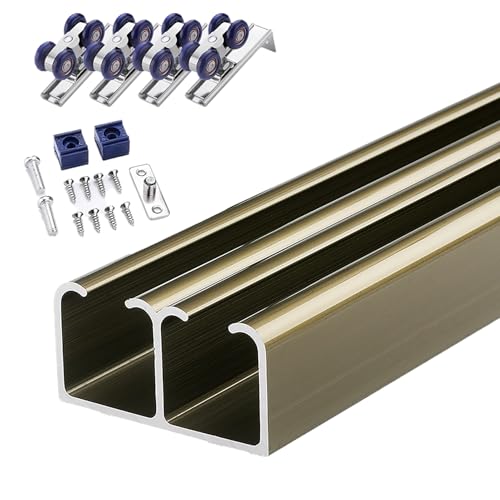 Doppelschienen-Schiebetürschienen-Hardware-Set, Taschentürschiene Für 0,7-0,9 Zoll Dicke Türen, Doppelschienen-Scheunentor-Hardware-Kit, Obere Montage/Champne/230Cm/7.5Ft Doppelschienen-Schiebetürschienen-Hardware-Set, Taschentürschiene Für 0,7-0,9 Zoll Dicke Türen, Doppelschienen-Scheunentor-Hardware-Kit, Obere Montage/Champne/230Cm/7.5Ft von Generic