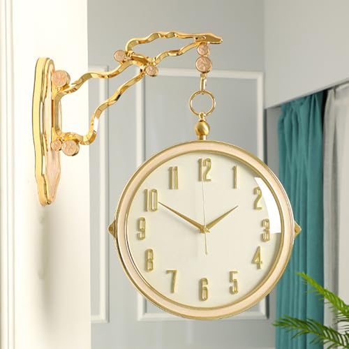 Doppelseitige Uhr aus Metall, Moderne Hängeuhren mit Zwei Zifferblättern, runde dekorative Wanduhr, leichte, luxuriöse, doppelseitige Wanduhr, Wanduhr zur Heimdekoration für drinnen und draußen u Doppelseitige Uhr aus Metall, Moderne Hängeuhren mit Zwei Zifferblättern, runde dekorative Wanduhr, leichte, luxuriöse, doppelseitige Wanduhr, Wanduhr zur Heimdekoration für drinnen und draußen u von Generic