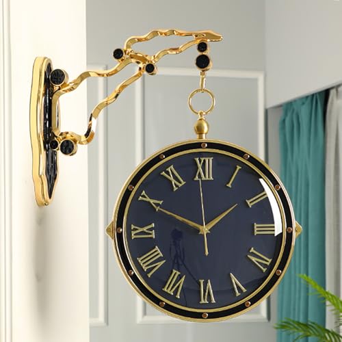 Doppelseitige Uhr aus Metall, Moderne Hängeuhren mit Zwei Zifferblättern, runde dekorative Wanduhr, leichte, luxuriöse, doppelseitige Wanduhr, Wanduhr zur Heimdekoration für drinnen und draußen u von Generic