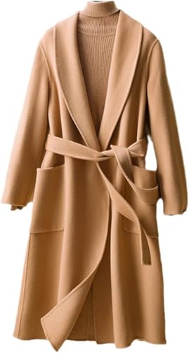Doppelseitiger Damenmantel Aus Kaschmir Mittellanger Overknee-Mantel Mit Tiefem V-Ausschnitt Aus Reiner Wolle über Dem Knie, Camel, XL Doppelseitiger Damenmantel Aus Kaschmir Mittellanger Overknee-Mantel Mit Tiefem V-Ausschnitt Aus Reiner Wolle über Dem Knie, Camel, XL von Generic