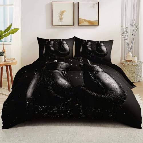 Doppelseitiges Bettbezug Sport Boxen Textur Druck 3-teiliges Bettwäsche, 135 x 200 cm Pflegeleicht Atmungsaktiv Bettwäsche für Jugendliche Erwachsene Schwarz von Generic