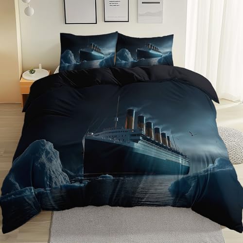 Doppelseitiges weiches Mikrofaser-Bettwäsche Set 135 x 200 cm, Modern Titanic Gletscher Nachthimmel Bettbezug, Schwarz für Jugendliche und Erwachsene pflegeleicht, Mit Reißverschluss und Kissenbezug Doppelseitiges weiches Mikrofaser-Bettwäsche Set 135 x 200 cm, Modern Titanic Gletscher Nachthimmel Bettbezug, Schwarz für Jugendliche und Erwachsene pflegeleicht, Mit Reißverschluss und Kissenbezug von Generic